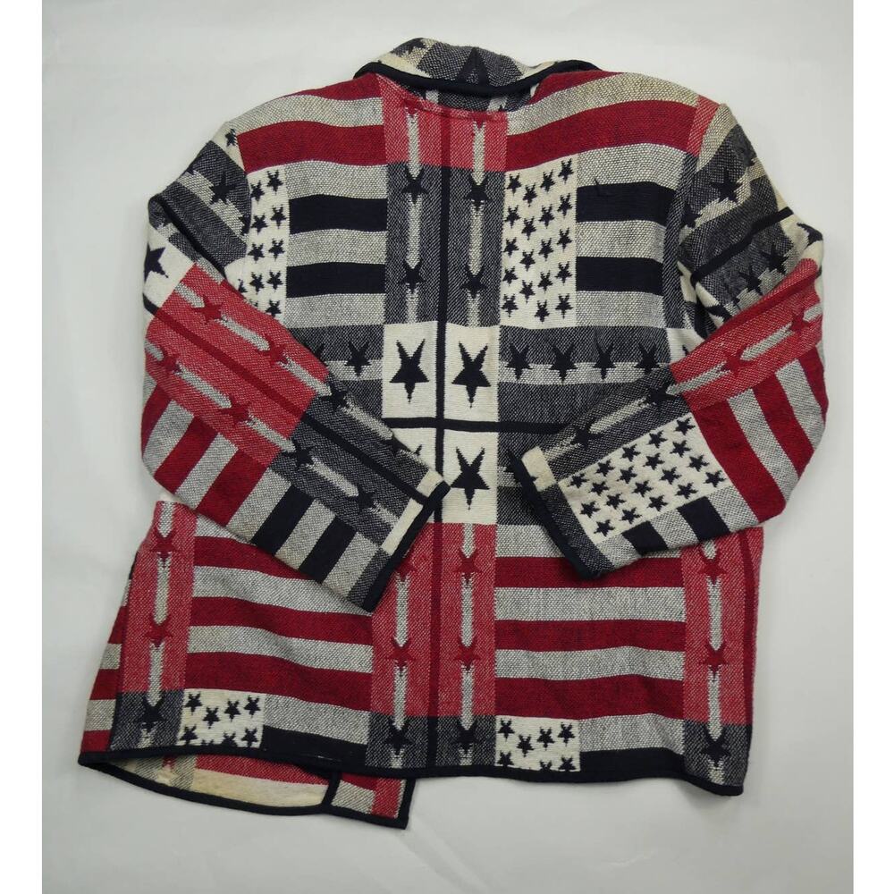 FASHION BUG Button Collared Tapestry American Flag Star Spangled Jacket 18/20 - Picture 2 of 2